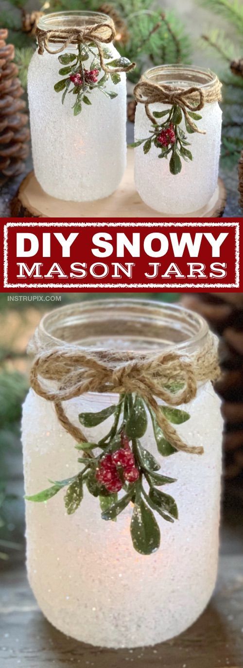 DIY Christmas Craft: Snowy Mason Jar Tea Light Holders -   17 holiday Crafts mason jars ideas