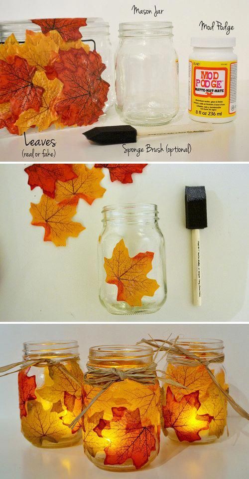 Turn a Mason Jar into a glowing fall themed candle. -   17 holiday Crafts mason jars ideas