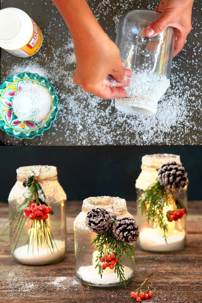 Snowy DIY Mason Jar Centerpieces {5-Minute $1 Decorations} -   17 holiday Crafts mason jars ideas