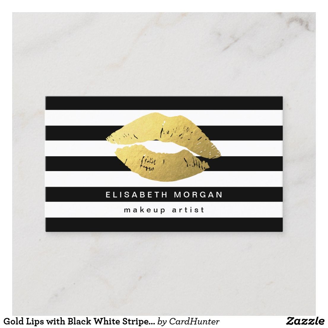 Gold Lips with Black White Stripes - Makeup Artist Business Card | Zazzle.com -   17 makeup Logo ideas