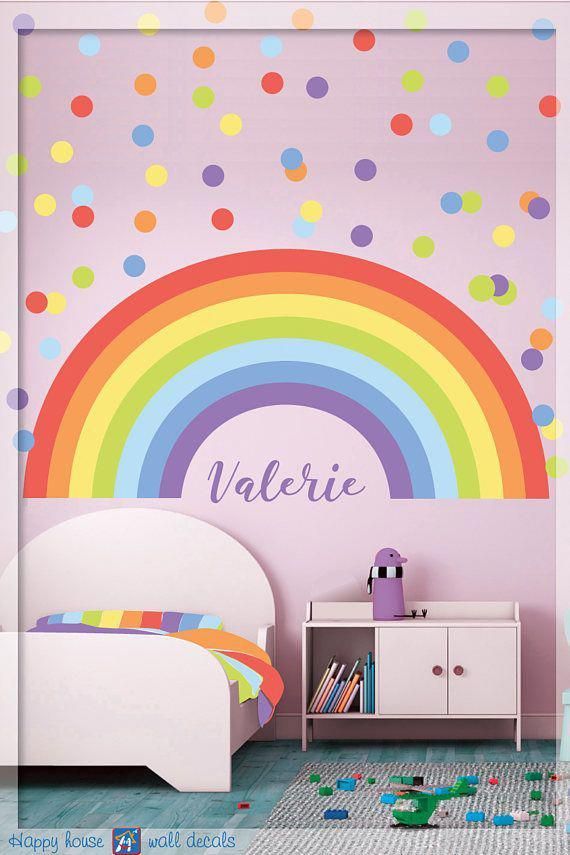 Rainbow Wall decal - Pastel Rainbow Wall Decal -  Rainbow wall sticker - Pastel Polka dot - Nursery Wall decal -   17 room decor Pastel polka dots ideas