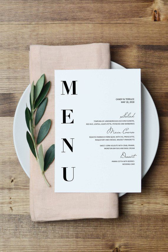 Wedding Menu Template, Modern Menu cards Template, Minimal menu Template, Wedding Menu  printable, Simple Menu printable, Party Menu, ZL16 -   17 wedding Planner design ideas