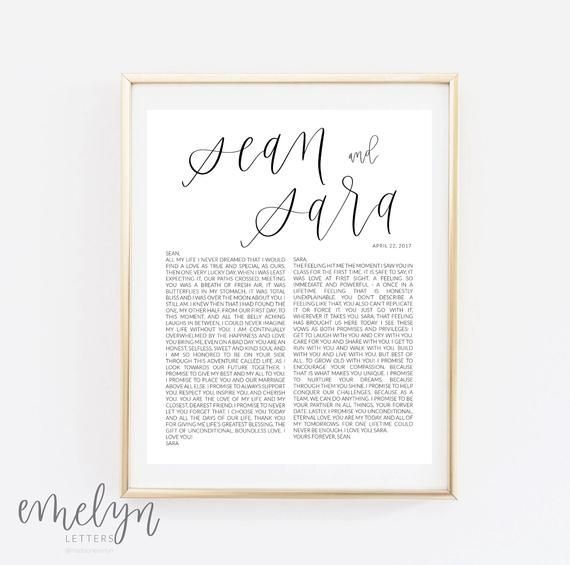 Custom Calligraphy Wedding Vows - Printable Wedding Vows - Digital Download - First Anniversary - Paper Anniversary Gift - Wedding Gift -   17 wedding Vows calligraphy ideas