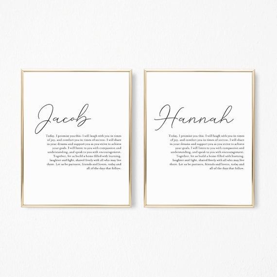 Name Vows Printable Sign Set, Wedding Vows Decor Prints, Bedroom Wall Art, Husband and Wife Wedding Ceremony, Custom Digital Download -   17 wedding Vows calligraphy ideas