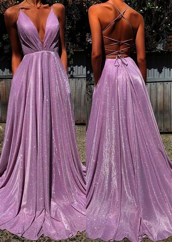 Deep V-Neck Long Prom Dresses,Floor Length Open Back Evening Dresses -   18 dress Designs fashion ideas