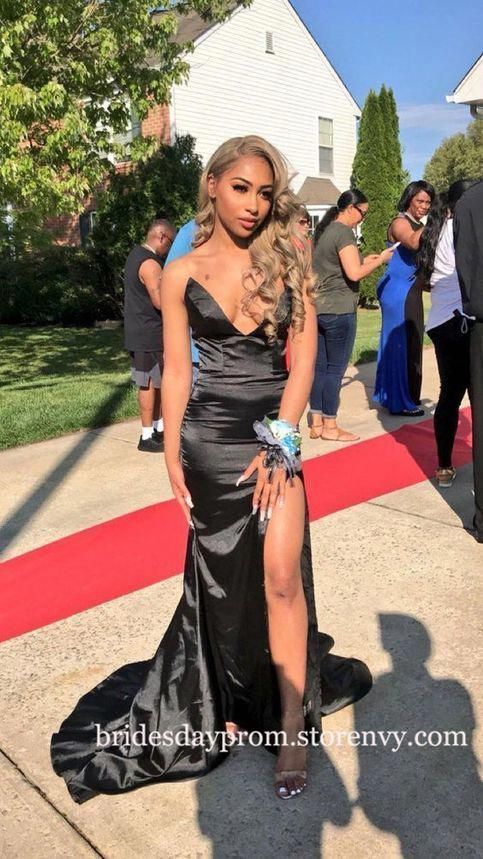 Sexy V Neck Prom Dresses with Slit,Backless V Neck Prom Dress,Evening Gowns for Black Women -   18 hair Prom v neck ideas