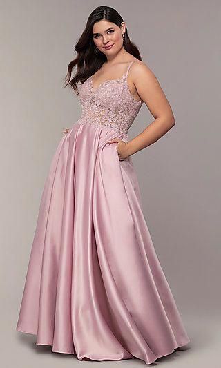 Long Satin V-Neck Plus-Size Prom Dress -   18 hair Prom v neck ideas