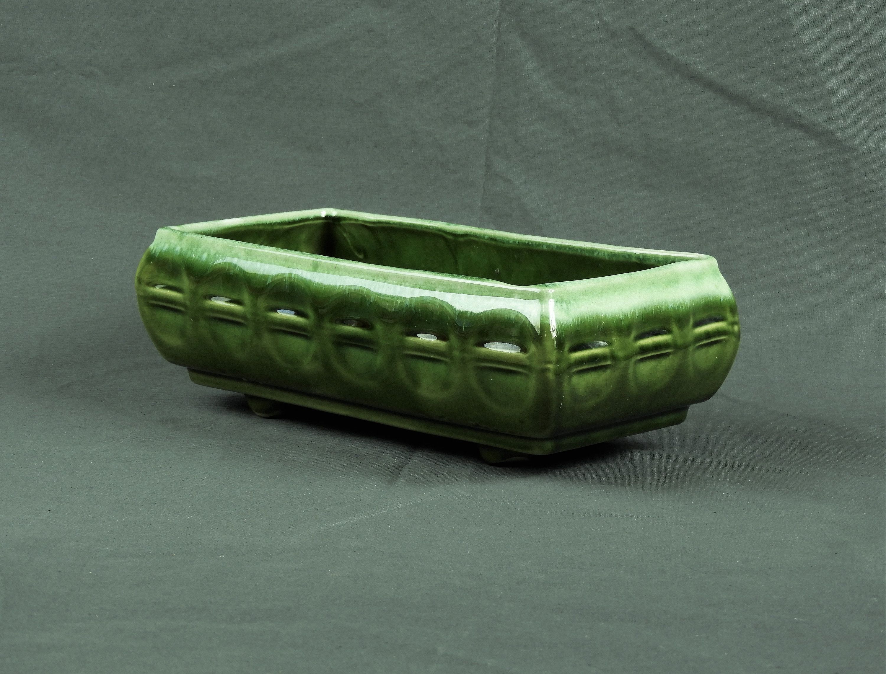 Vintage Green Planter, Cookson Pottery, CP 560 USA, Footed Base, Rectangular Shape, Drop Glaze, Home Decor, Entryway Decoration, Roseville -   18 room decor Green planters ideas