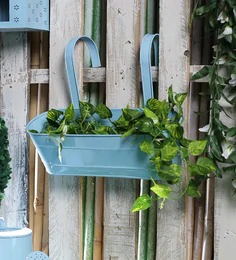 Buy Blue Metal Oval Railing Planter by Green Girgit  Online  - Railing Planters - Pots & Planters - Home Decor - Pepperfry Product -   18 room decor Green planters ideas