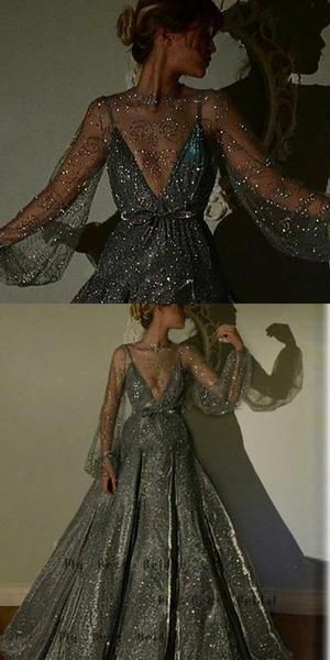 Elegant Jewel Long Sleeve Sliver Ball Gown,Cheap Prom Dresses,PDY0632 -   19 prom dress With Sleeves ideas