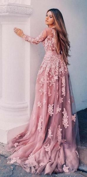 Unique New Round Neck Formal Modest Long Sleeves A-line Prom Dresses With Lace Appliques CR 4748 -   19 prom dress With Sleeves ideas