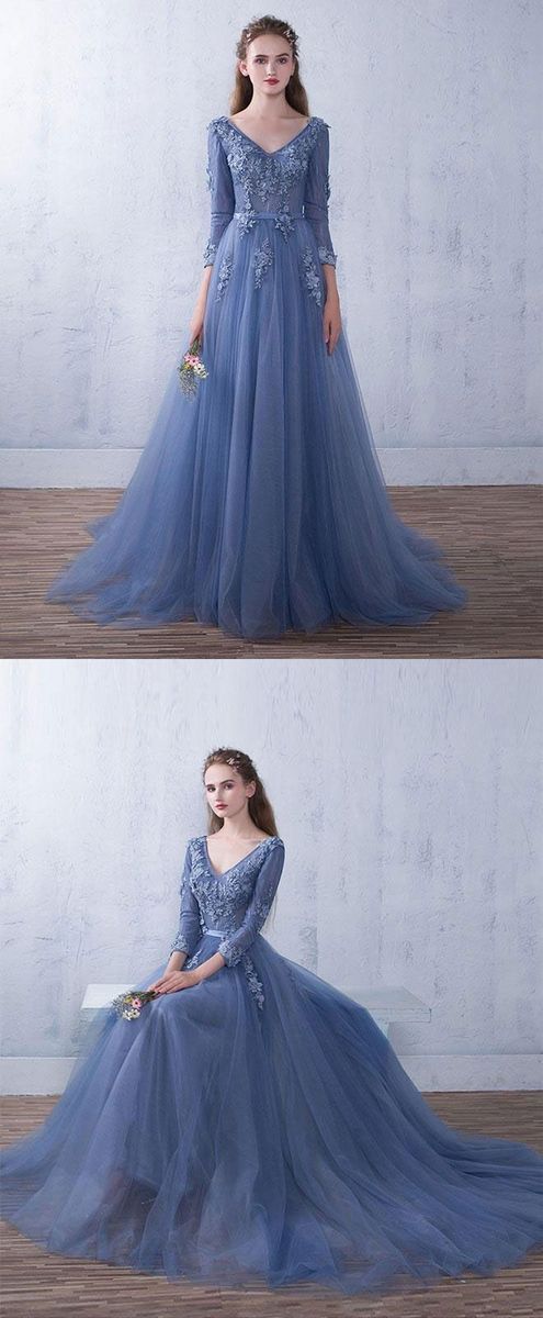 Prom Dresses Beautiful, Beautiful Sky Blue Long Prom Dress,Party Dress With Long Sleeves Prom Formal EFuXuan -   19 prom dress With Sleeves ideas