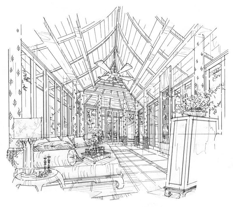 Sketch Interior Perspective Living Room, Black And White Interior Design. Stock Illustration - Illustration of lined, sketch: 77111373 -   9 garden design Sketch perspective ideas