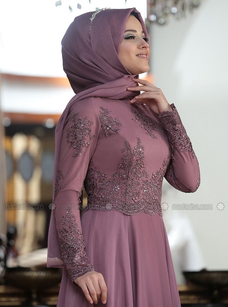 Dusty Rose - Fully Lined - Crew neck - Muslim Evening Dress -   12 dress Hijab evening ideas