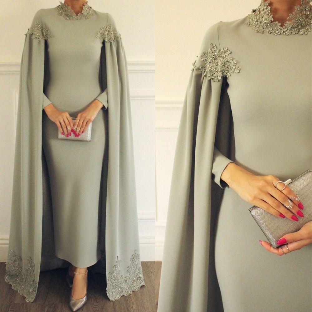 Dubai caftan 2020 silver lace appliqu? beaded evening dresses long high neck arabic style muslim kaftan robe de soiree -   12 dress Hijab evening ideas