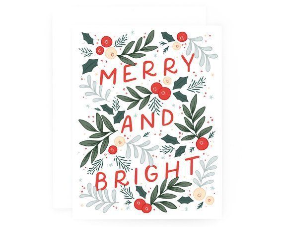 Merry and Bright Christmas Cards Set of 8 | Modern Illustrated Holiday Card Set -   13 holiday Illustration design ideas