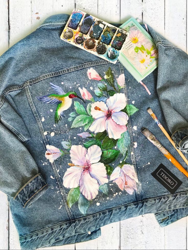 Hand Paint denim jacket/Hand Painted Denim Jackets, hand painted denim,painted clothing Hummingbirds and flowers Hand painted Denim Jacket -   14 DIY Clothes Jacket etsy ideas