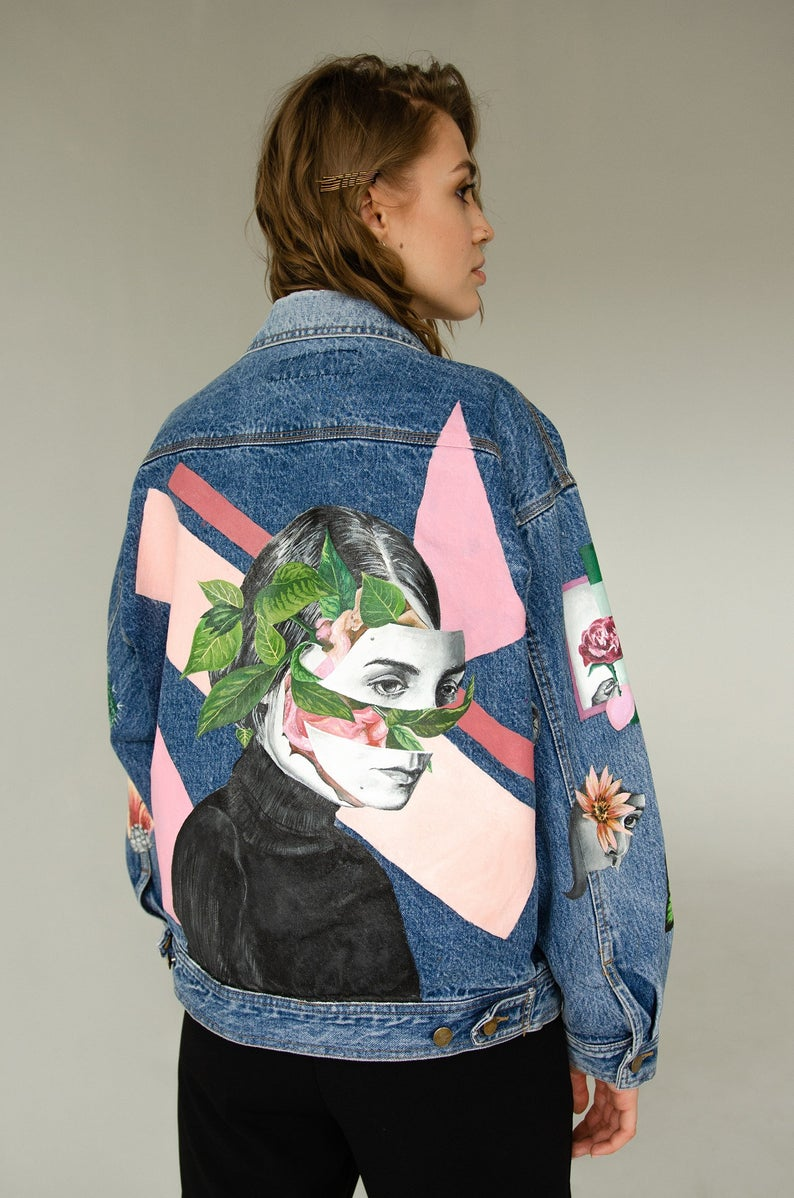 JEANS JACKET FLOWERS art denim handpainted vintage jacket -   14 DIY Clothes Jacket etsy ideas