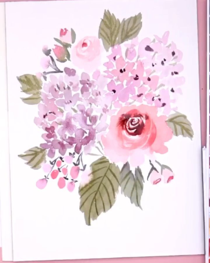 Loose Watercolor Hydrangea and Rose Bouquet - YouTube -   14 plants Drawing watercolor ideas