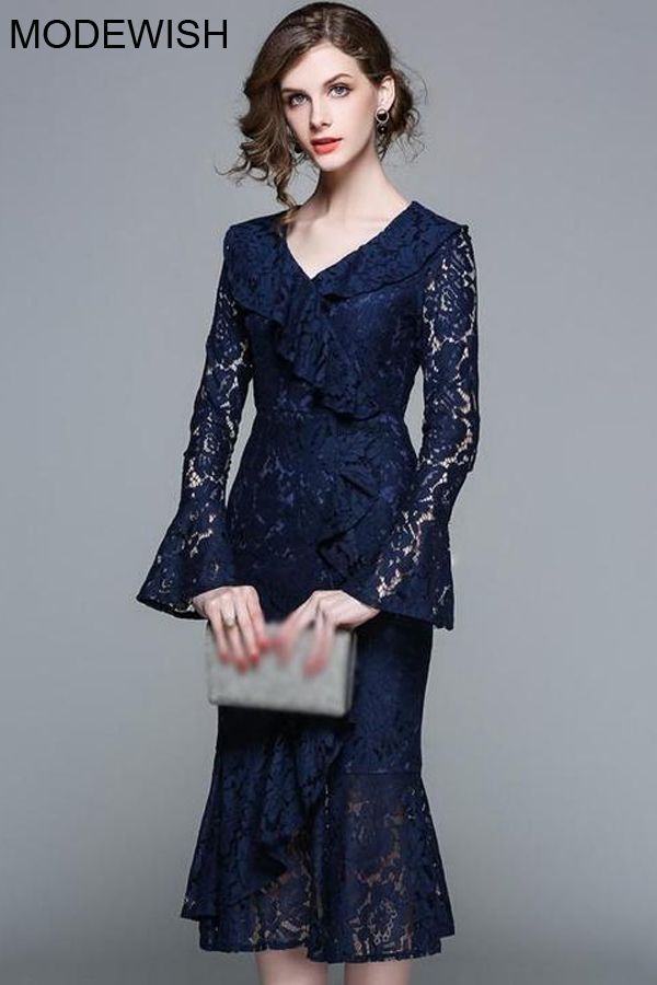 Elegant Lace V-Neck Puff Sleeve Mermaid Bodycon Dress -   15 dress Nigth formal ideas