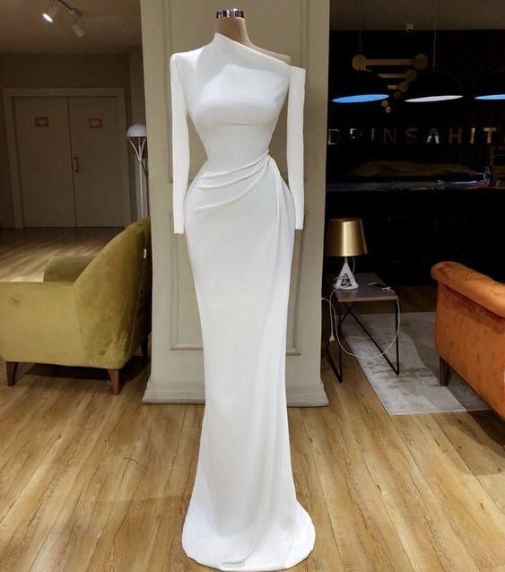 white evening dresses long sleeve modest simple mermaid elegant cheap formal dresses vestido de festa -   15 elegant dress 2018 ideas