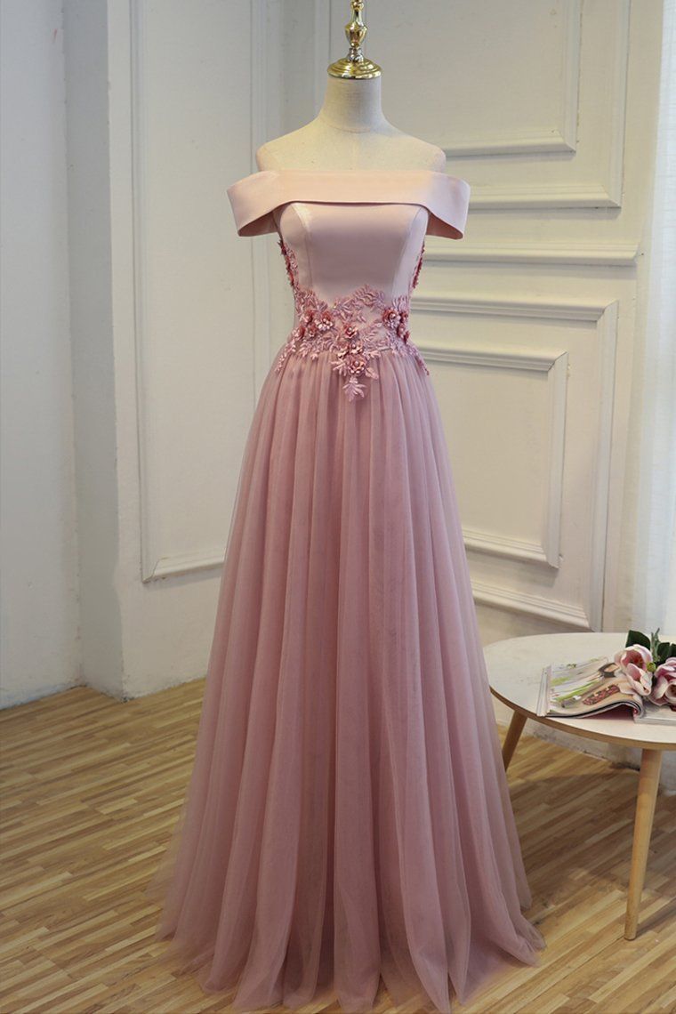 2019 Boat Neck Tulle With Applique Prom Dresses A Line Floor Length -   15 elegant dress 2018 ideas