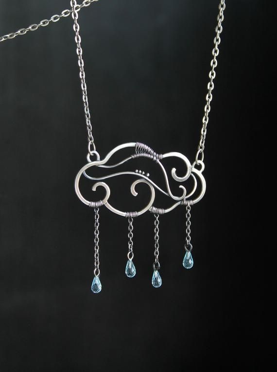 Cloud pendant Wire wrapped necklace Sterling silver jewelry Blue topaz necklace Silver charm Women pendant Handmade necklace Gift for women -   15 women’s jewelry Necklace silver ideas