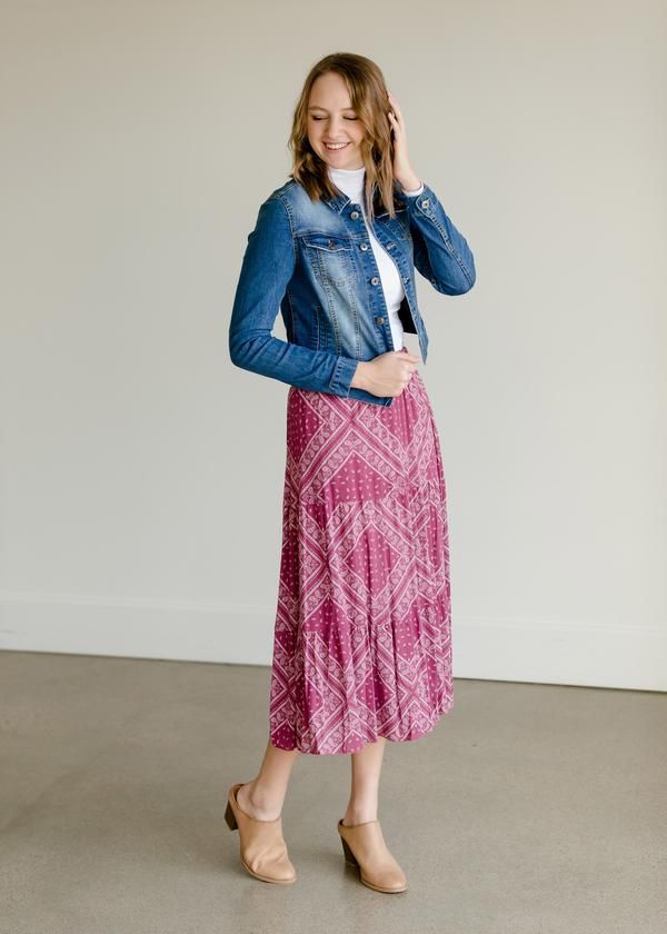Crinkle Tiered Midi Skirt -   16 dress Modest jean jackets ideas
