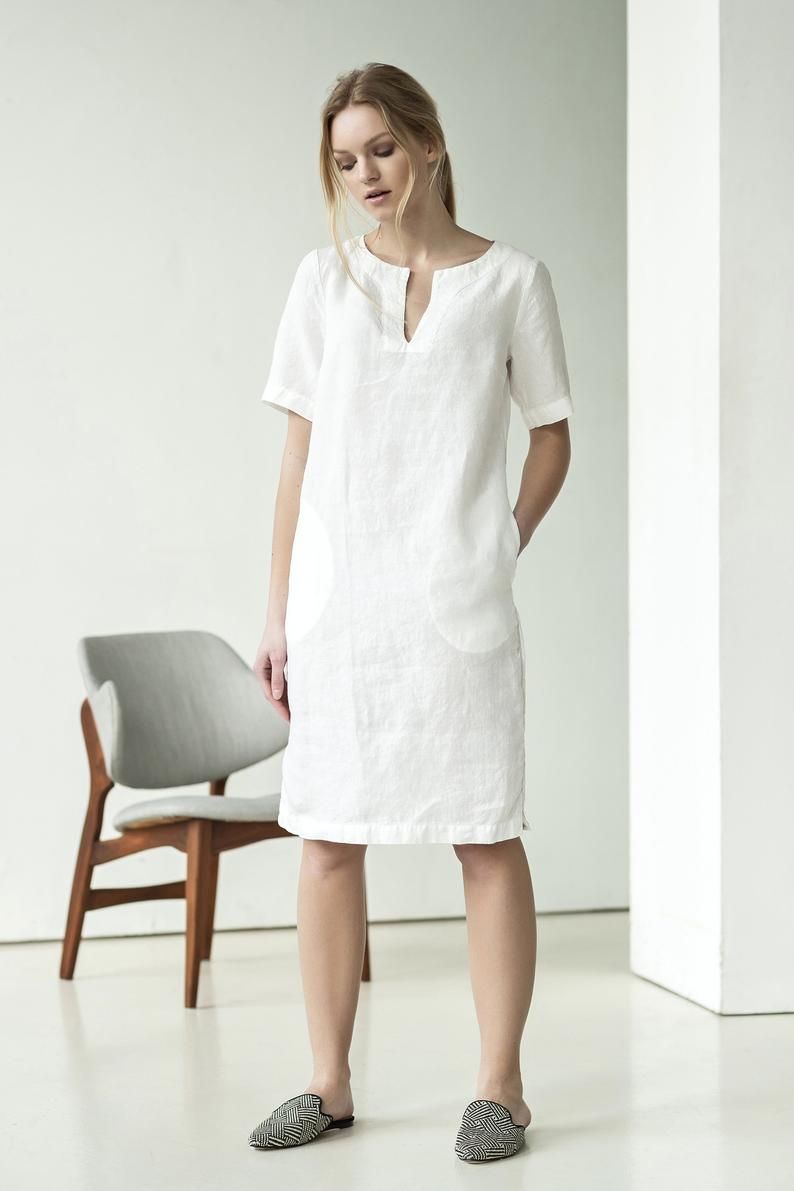 NEW White linen dress | Elegant linen dress | Linen mini dress | Summer linen dress | Short sleeve linen dress | Linen tunic dress -   16 dress Modest jean jackets ideas