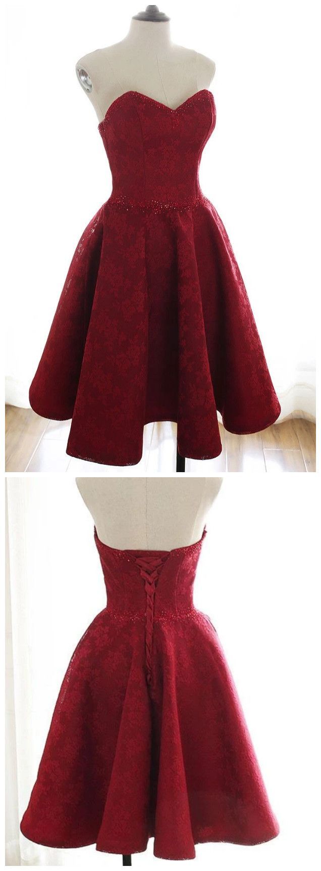 Burgundy Sweetheart Lace Short Prom Dress Burgundy Homecoming Dress -   16 dress Short shape ideas