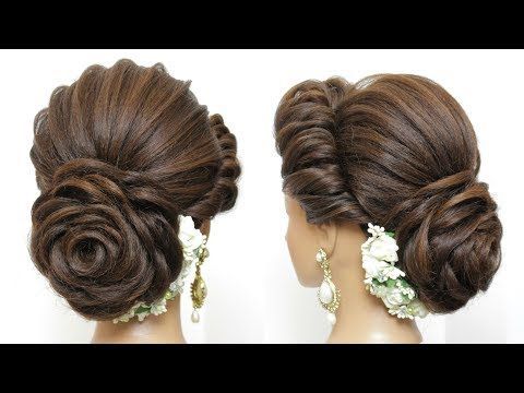 New Bridal Hairstyle With Flower Bun For Long Hair. Wedding Updo -   16 indian hairstyles Tutorial ideas
