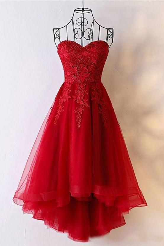 Cute Red Tulle Sweetheart Strapless Homecoming Dresses with Lace Short Prom Dresses JS834 -   18 dress Cute lace ideas