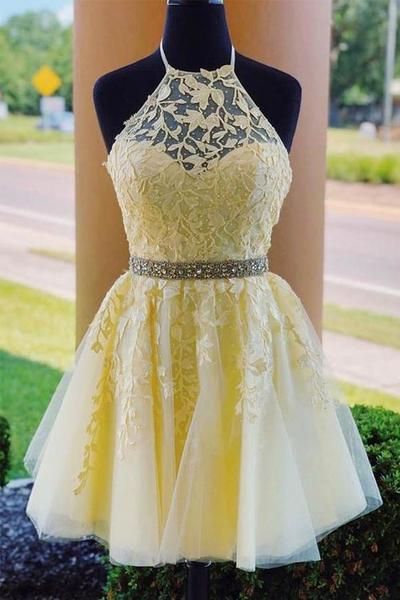 Halter Neck Homecoming Dress With Applique and Beading, Popular Short Prom Dress ,Fashion Dancel Dress PDH0010 -   18 dress Cute lace ideas
