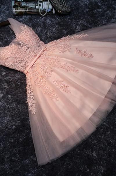 Lace Appliqued Tulle Blush Pink Short Prom Dress Sweet 16 Dress JS879 -   18 dress Cute lace ideas