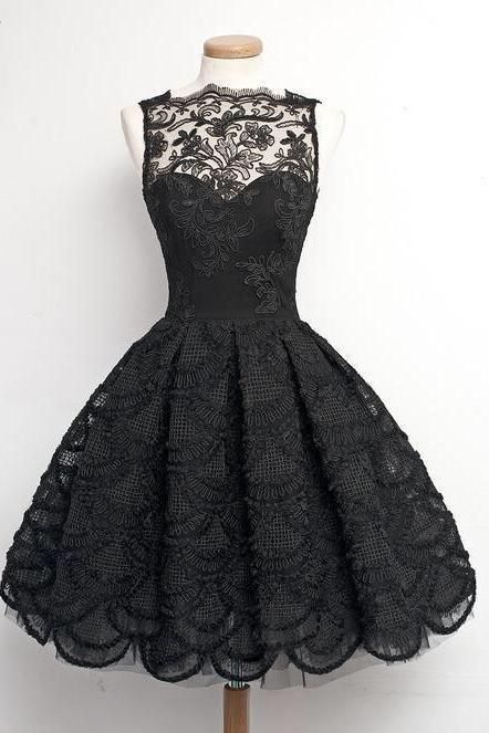 A-Line Scalloped-Edge Sleeveless Vintage Black Lace Knee-Length Homecoming Dress JS235 -   18 dress Cute lace ideas