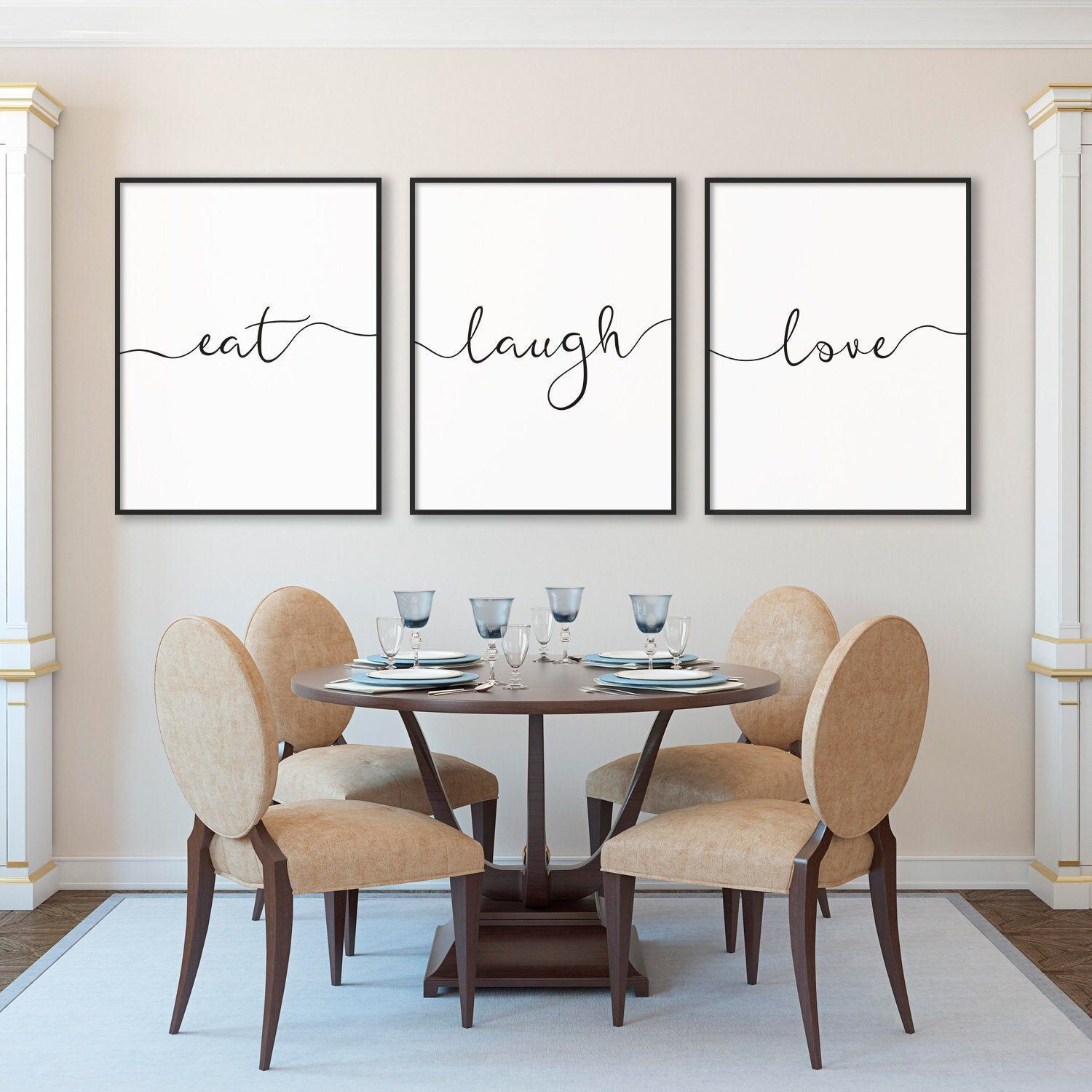 Eat Laugh Love Print Set of Three Calligraphy Prints Home Wall Art Kitchen Decor Dining Room Decor Hostess Gift Poster Decor Printable Art -   18 room decor Art pictures ideas