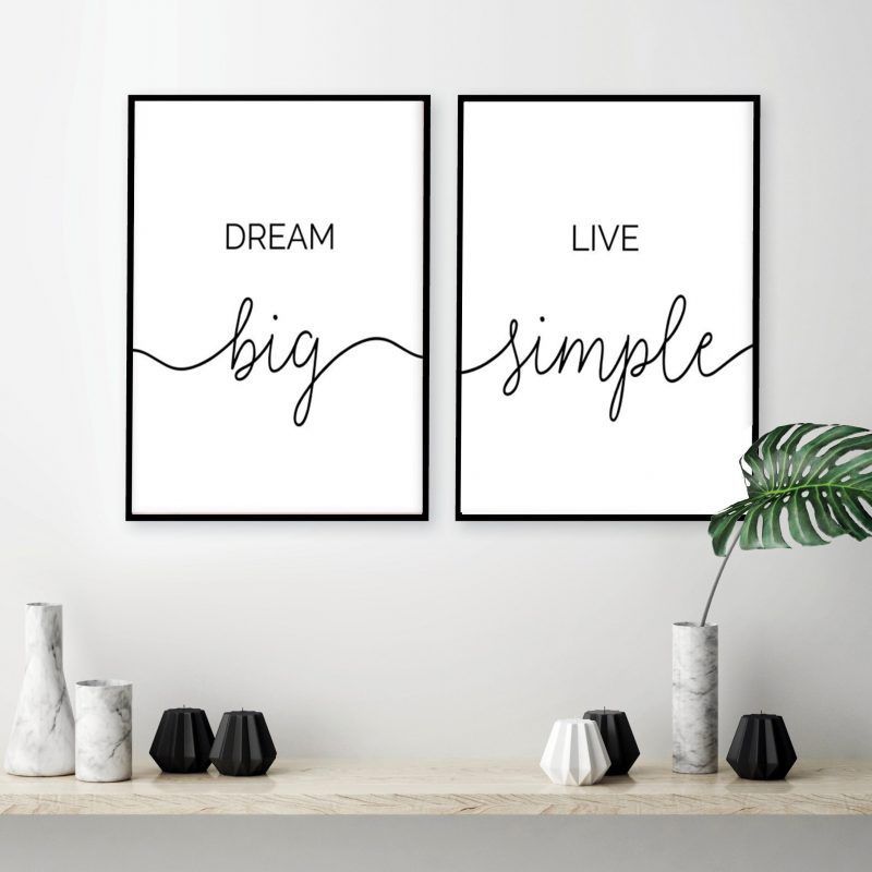 Minimalist Dream Big Live Simple Quote Canvas Paintings Black and White Bedroom Wall Art Prints Poster Pictures for Home Decor -   18 room decor Art pictures ideas