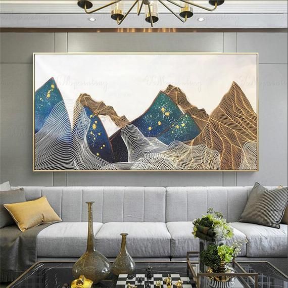 Gold lines abstract painting on canvas Original acrylic wall art picture for living room home hallway wall decor color flow gold art texture -   18 room decor Art pictures ideas