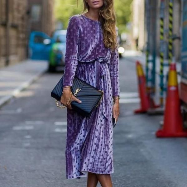 Ficcia Long Sleeve Violet Polka Dot Velvet Midi Dress -   19 dress Midi hijab ideas