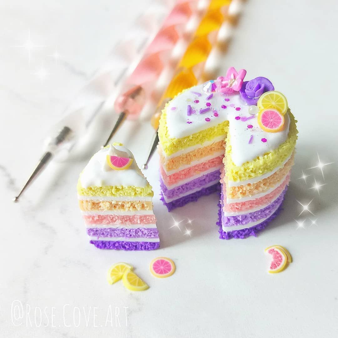 Rose Cove Art on Instagram: “вњЁв?ЂпёЏPolymer Clay Summer Sunset Cakeв?ЂпёЏвњЁ ~ Hello again!! Feels like I've not posted for ages~ here's a little ombre cake I madeрџ’›вќЈпёЏрџ’њ inspired…” -   13 cake Art polymer clay ideas