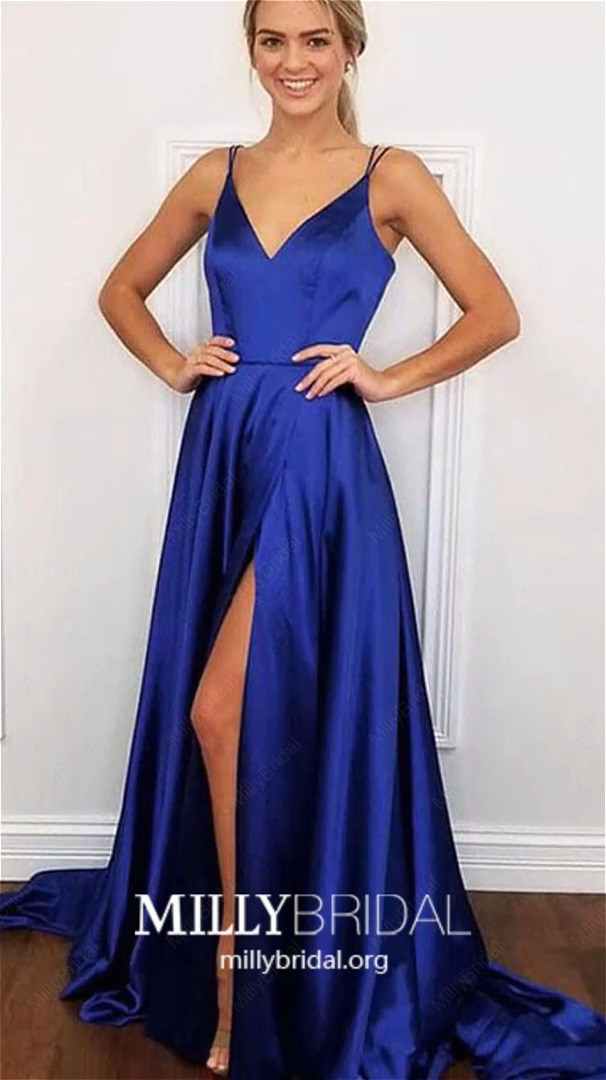 Long Formal Dresses With Slit, Royal Blue Prom Dresses 2020, A-line Wedding Party Dresses Unique -   13 dress Coctel vestidos ideas