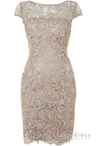 Cap Sleeves Sheath Lace Beige Mother of the Bride Dress from Sugerdress -   15 dress Mother Of The Bride short ideas