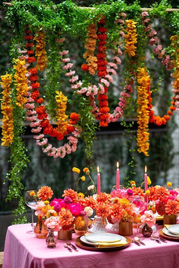 Ultra colorful wedding inspired by Indian floral garlands and Day of the Dead at The Foundry in NYC (100 Layer Cake) -   15 wedding Indian culture ideas
