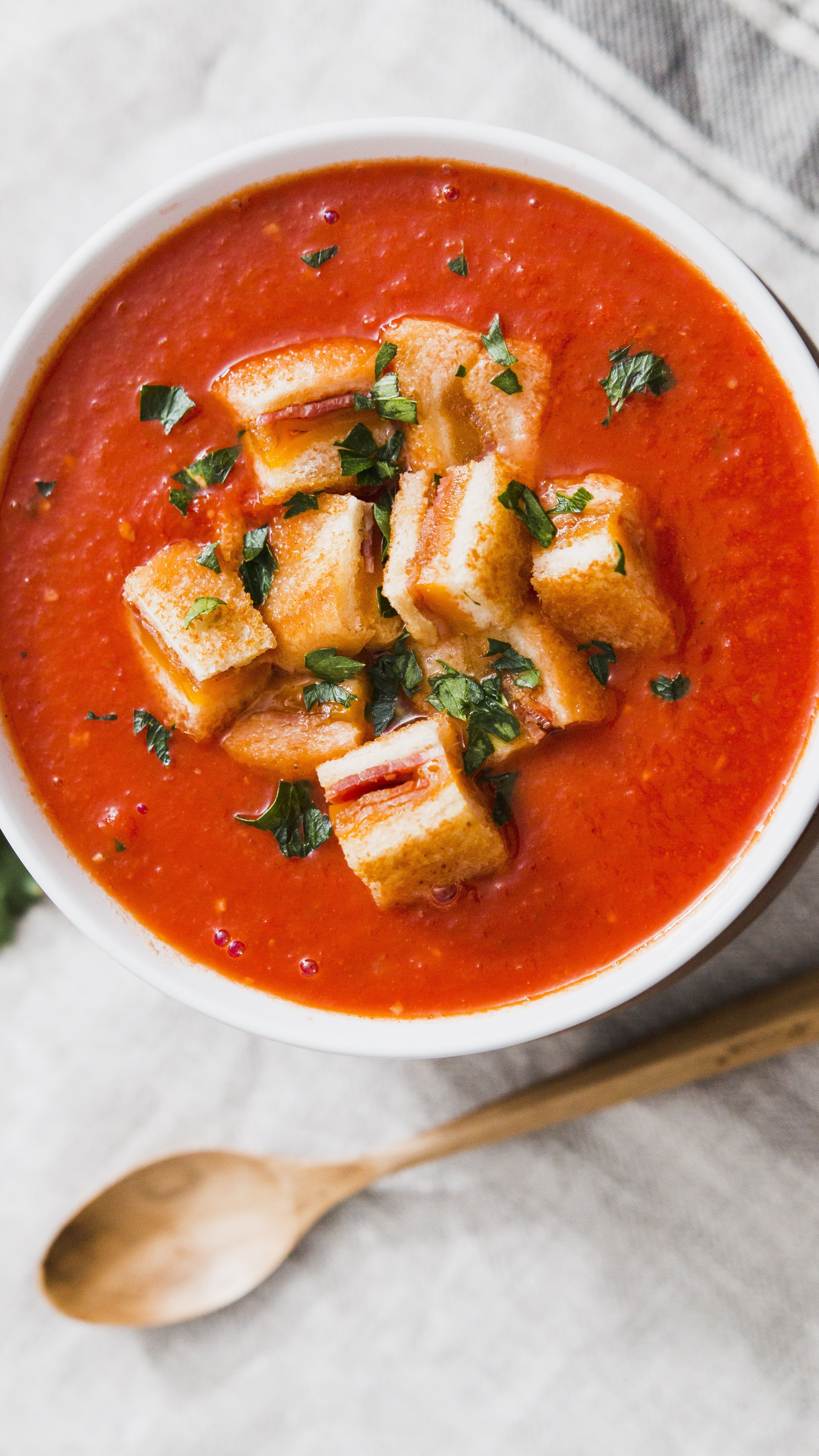 Tomato Soup with Bacon Grilled Cheese Croutons -   16 diet Soup tomato ideas