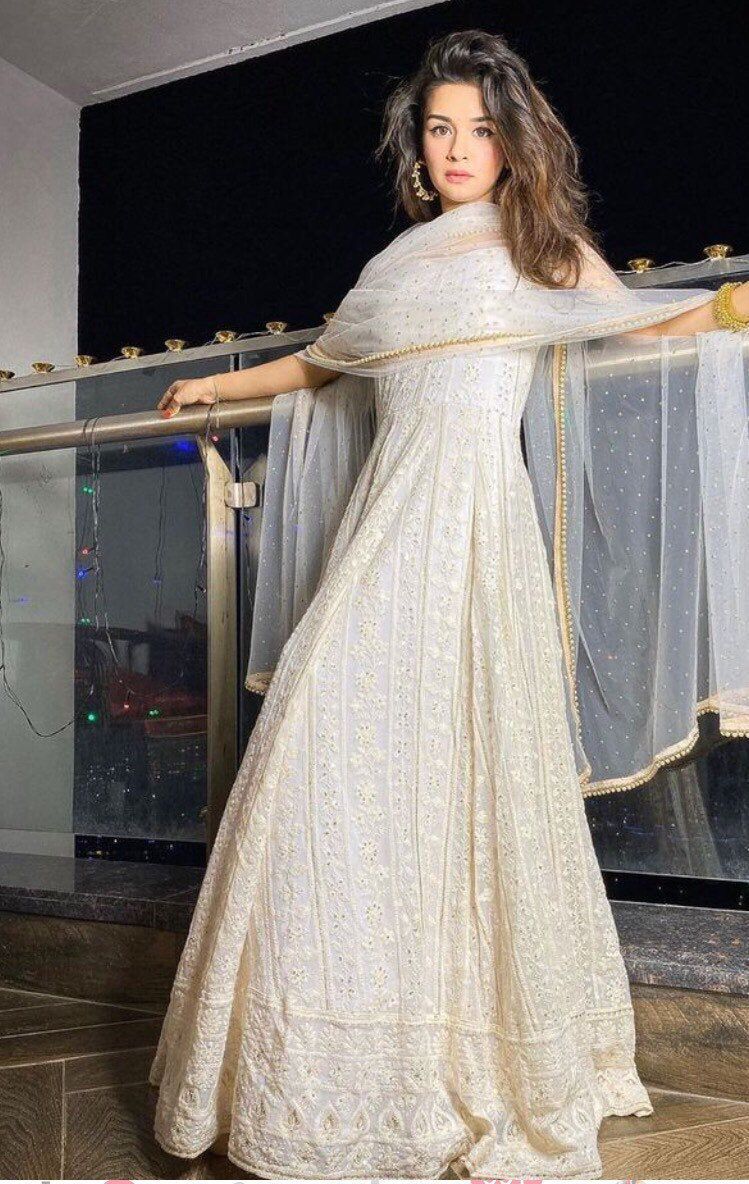 chikan Lucknowi thread embroidery georgette kaftan gown dress indian designer wedding wear women dresses pakistani clothes Anarkali Suits -   16 dress Indian party wear ideas