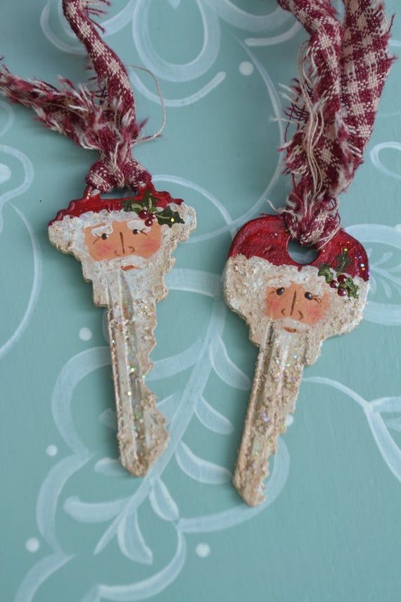 Hand Painted Santa Key Ornament/ Handmade Santa/ Key Art/ Christmas Ornament -   16 room decor Easy christmas gifts ideas