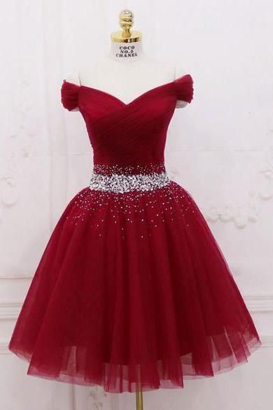 Cute Off the Shoulder Burgundy Homecoming Dresses with Tulle Short Cocktail Dresses -   18 cocktail dress Graduation ideas