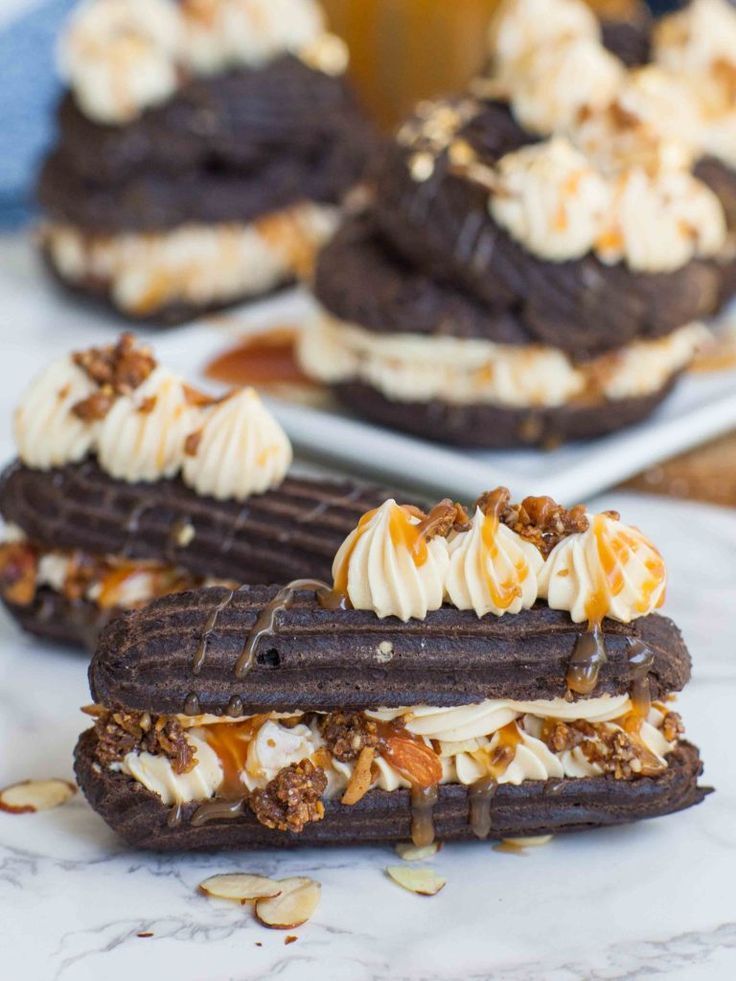 Caramel Chocolate Cream Puffs (video) - Tatyanas Everyday Food -   20 desserts Fun puff pastries ideas