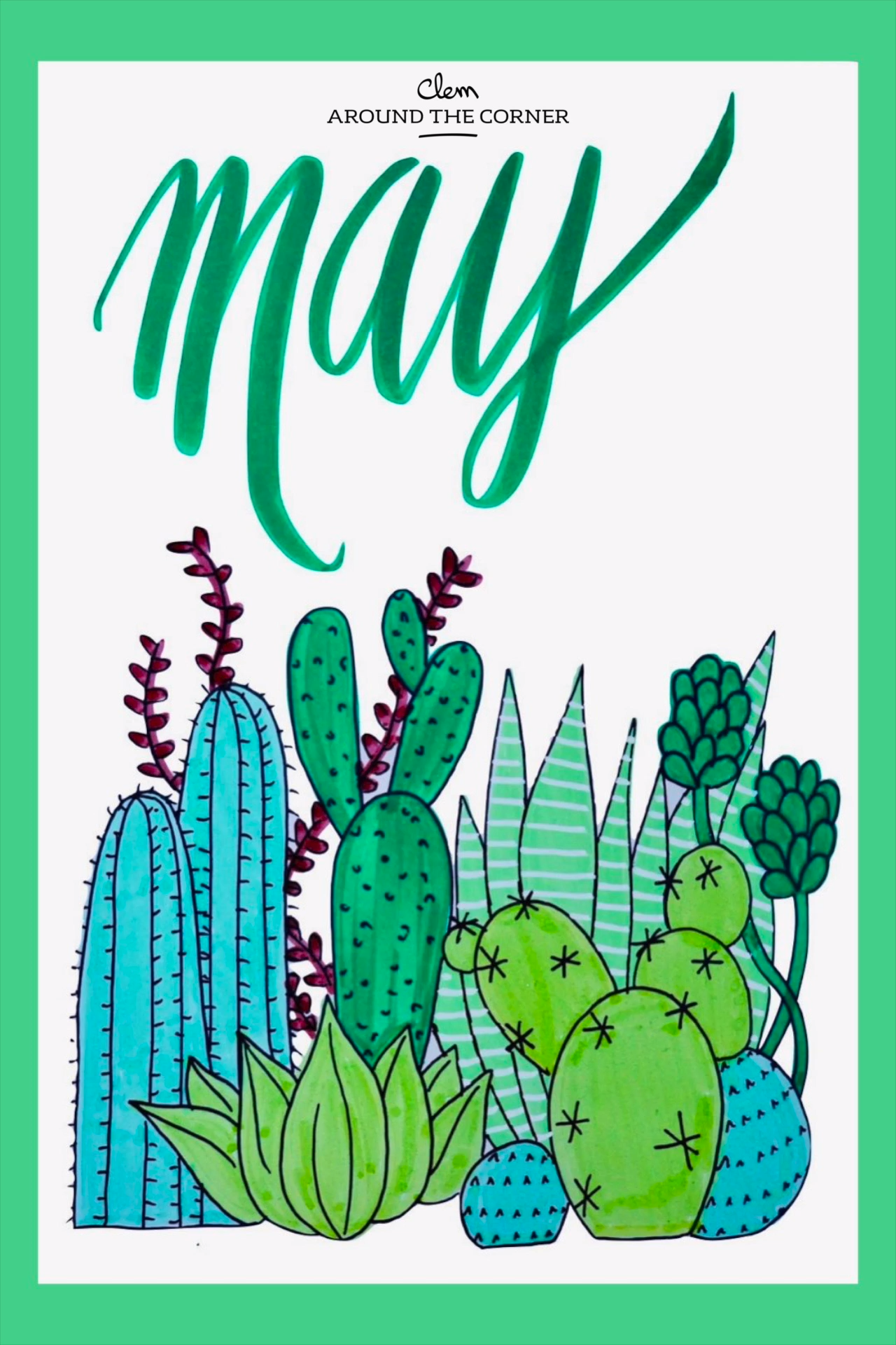 Cactus jungle terrarium May drawing Bullet journal monthly cover bujo - Clem Around The Corner -   9 jungle planting Drawing ideas