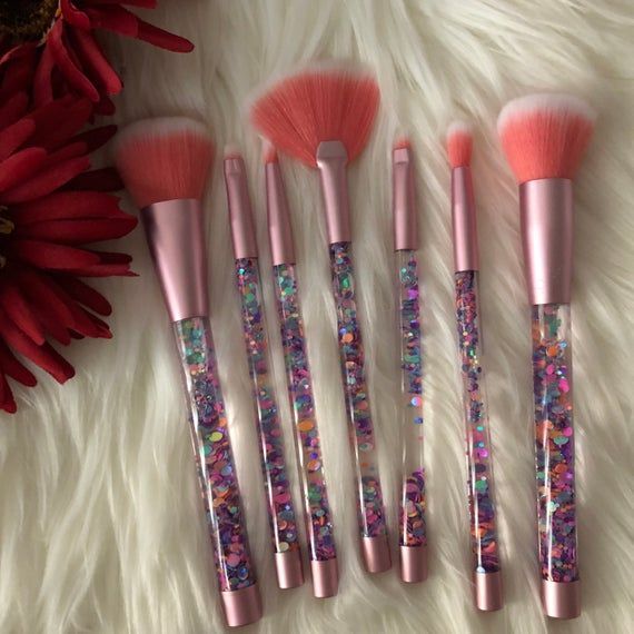 7 piece  Makeup Brush Set Liquid With Glitter Rose Handle Cosmetics Brushes Powder Eyeshadow Foundation Make up Tool -   11 glitter makeup Brushes ideas